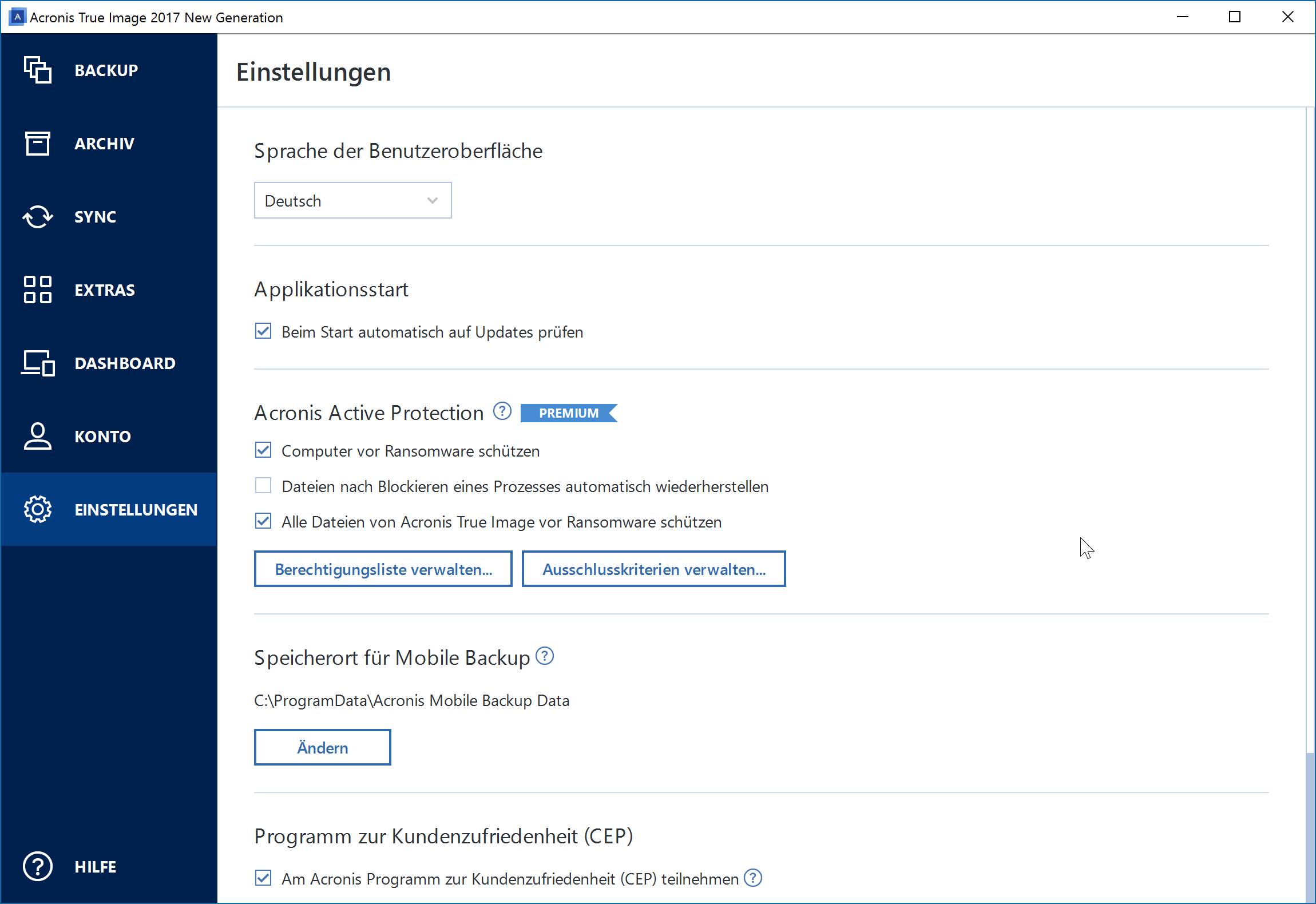 how to change destination in acronis true image 2017