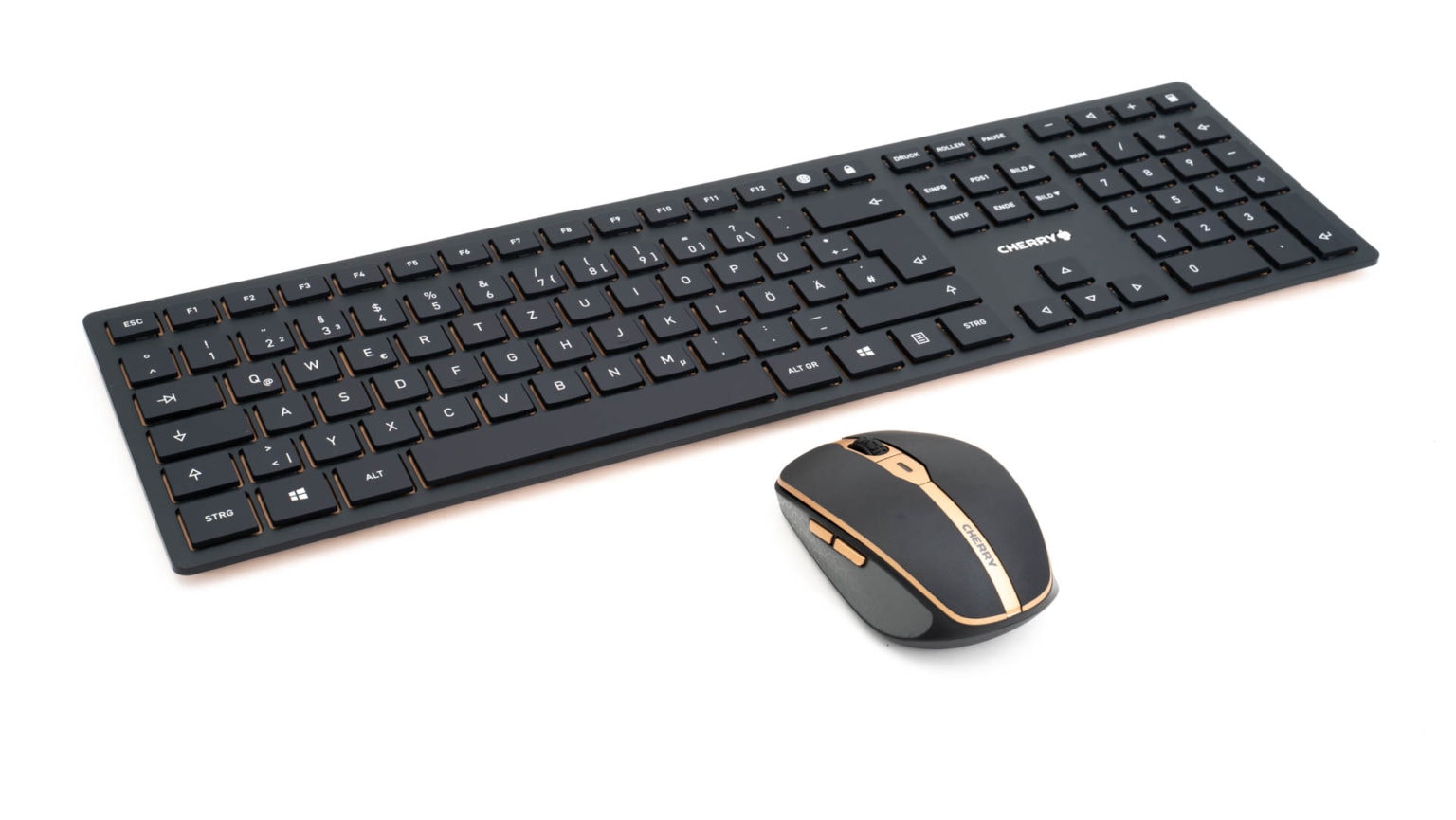 Clavier Et Souris Sans Fil CHERRY DW 9000 SLIM - Bluetooth Et 2,4 GHz, Rechargeable, Toucher Silencieux, Noir Bronze