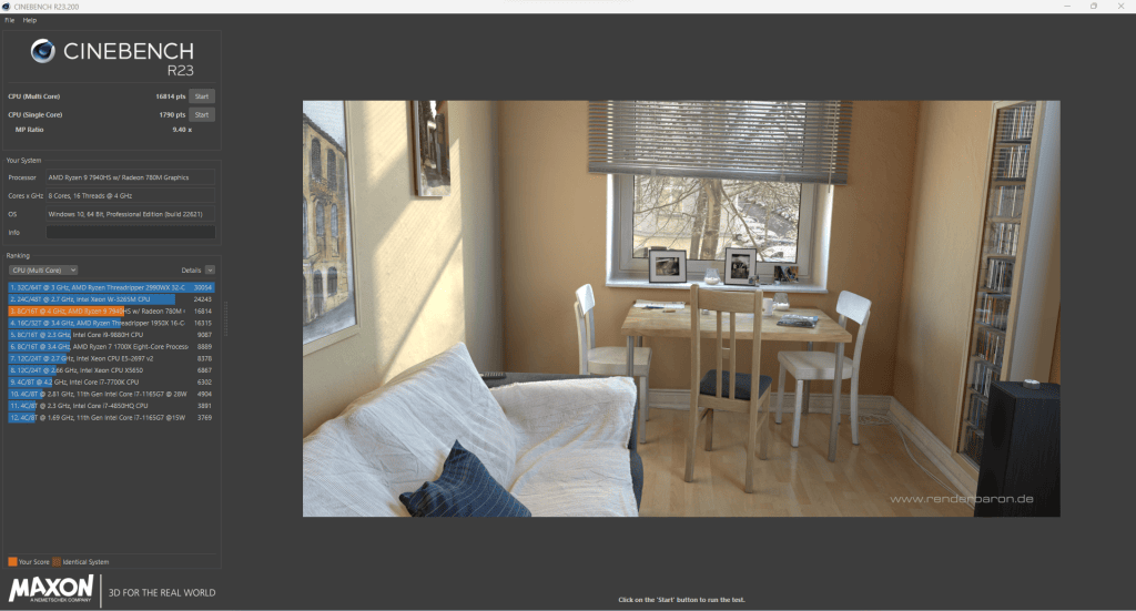 AMD Ryzen 9 7940HS Cinebench R23 Minisforum UM790
