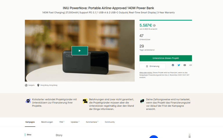 Tipp: INIU 140W 27.000 mAh Powerbank bei Kickstarter